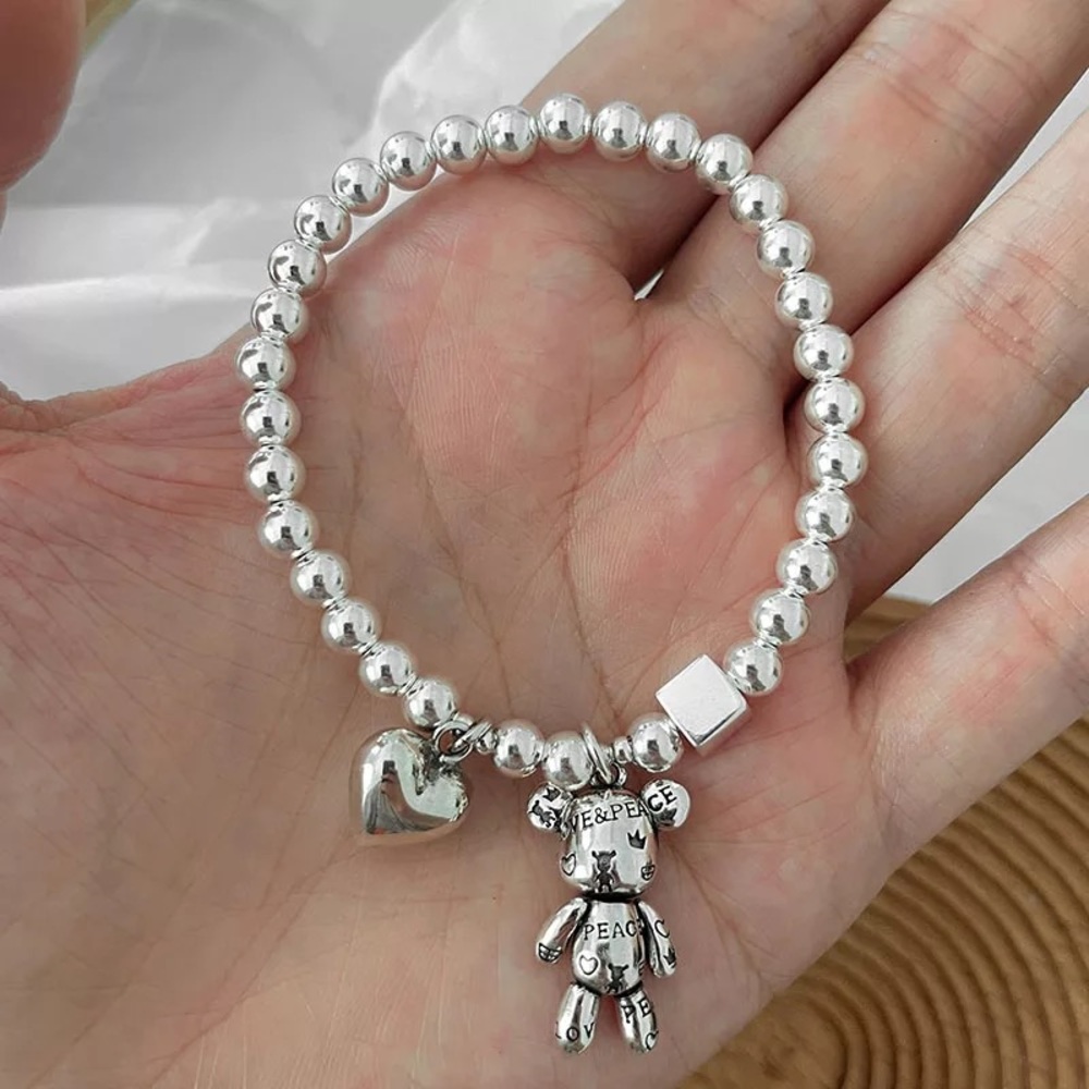 Sterling silver bear heart bracelet